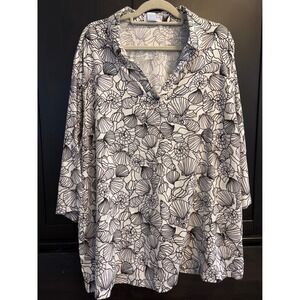 Martha Stewart Collection 3X Seashell Print Linen Blend Button Down Top